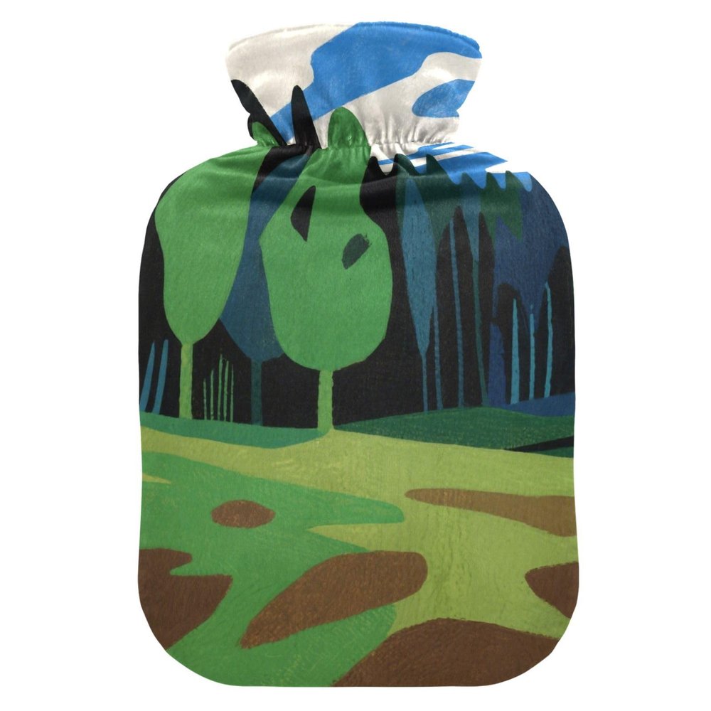 Minimalist Green Grove Grass 2 L Hot Water Bottle with Soft Cover