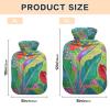 Tropical Strelitzia Reginae Hot Water Bottle with Soft Cover, 1 L, Red/Green view 3