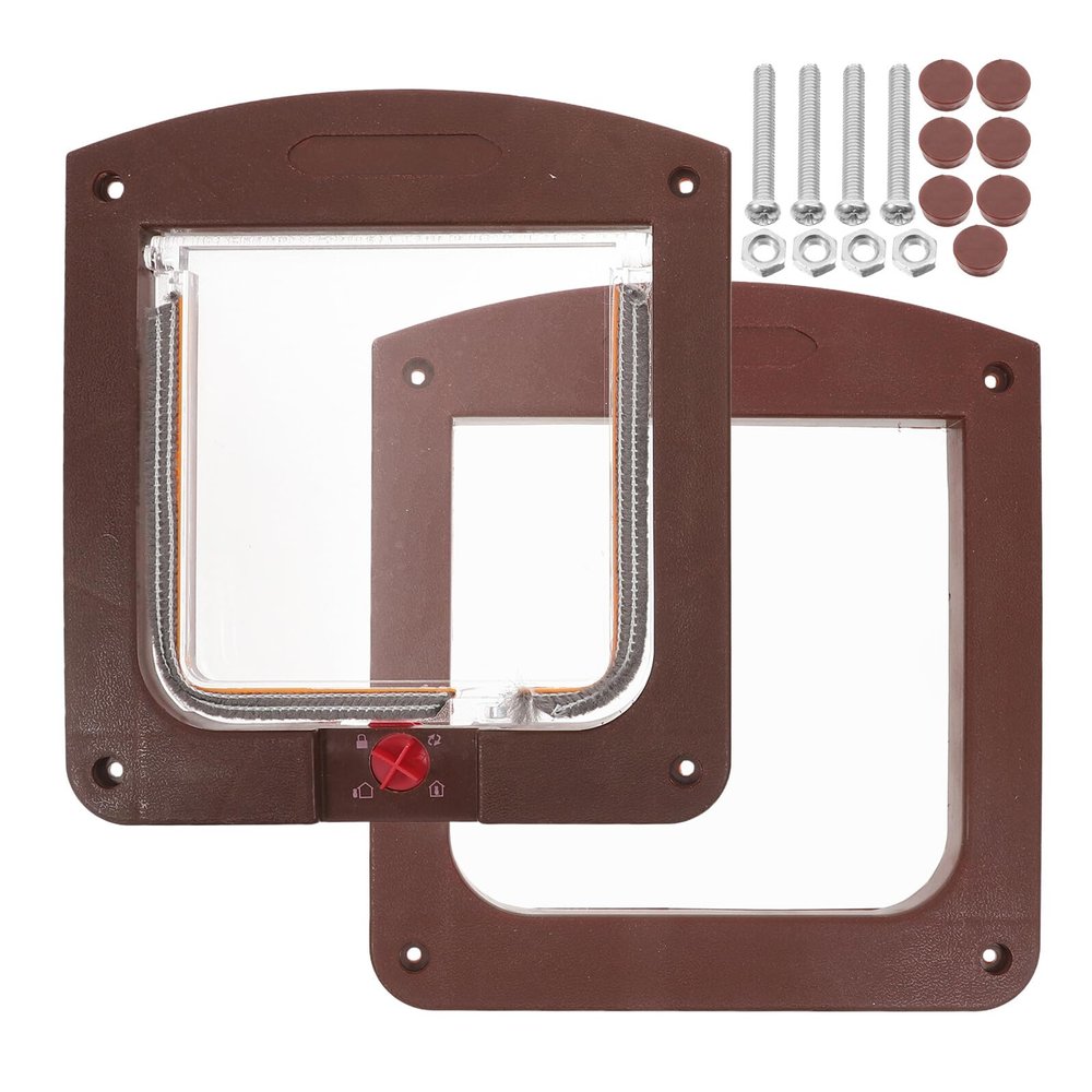 ifundom Adjustable ABS Cat and Dog Door with Two-Way Access and Secure Lock, for Interior Doors, Coffee