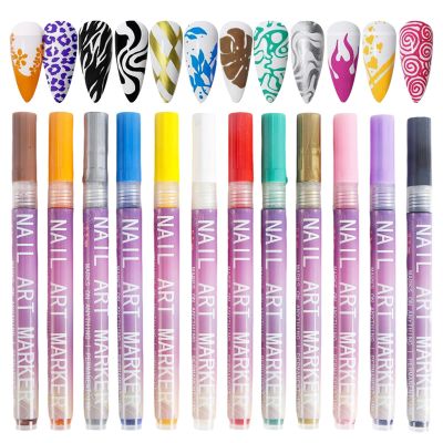 Nail Art Pens Set, 12 Colors for Manicure and Nail Design