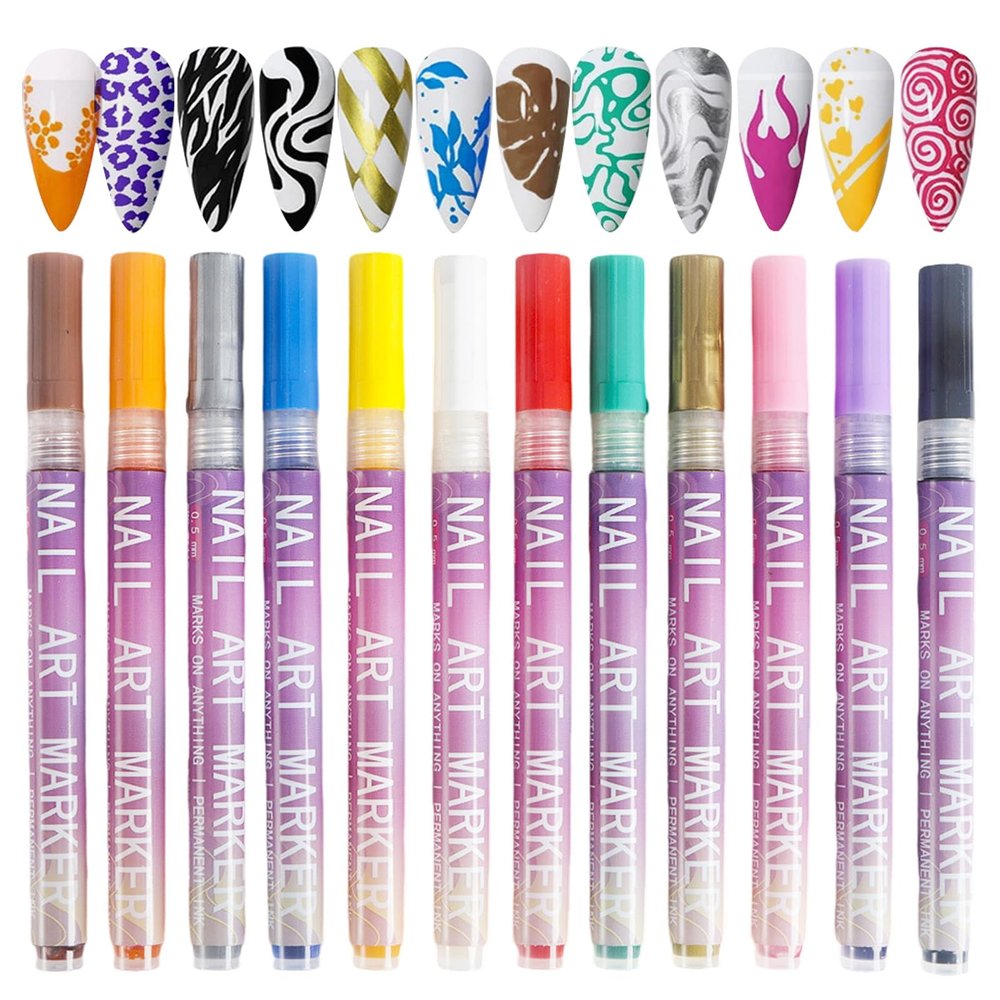 Nail Art Pens Set, 12 Colors for Manicure and Nail Design