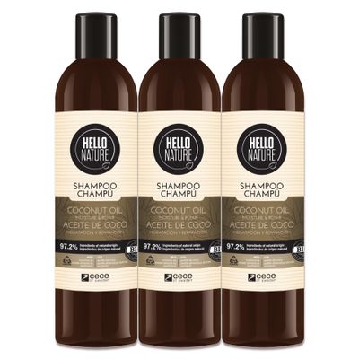 P-Beauty Natural Cosmetics Repair Shampoo with Organic Coconut Oil for Dry, Damaged Hair, 3 x 300 mL
