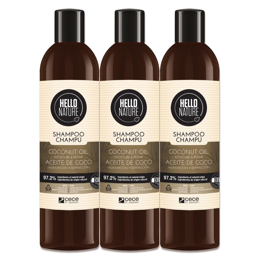 P-Beauty Natural Cosmetics Repair Shampoo with Organic Coconut Oil for Dry, Damaged Hair, 3 x 300 mL