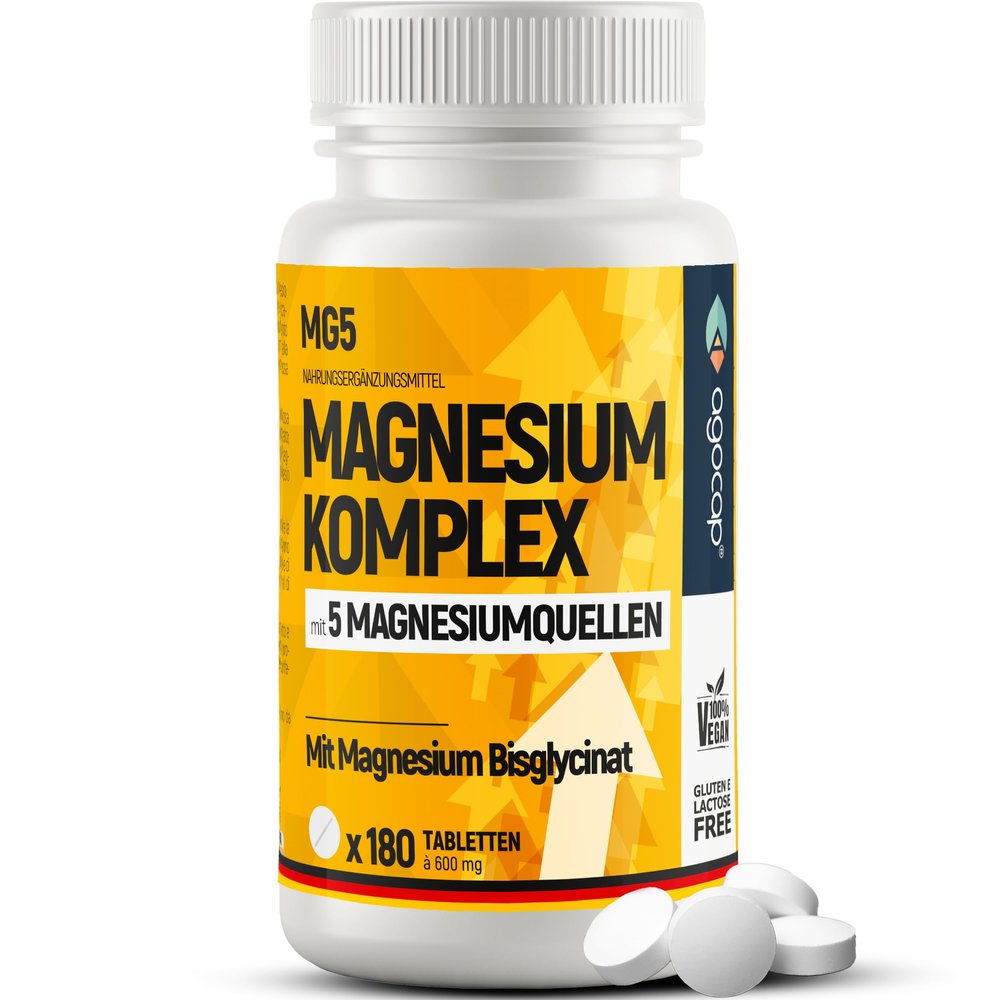 Magnesium Complex, 180 Tablets – 400 mg Elemental Magnesium Bisglycinate – PREMIUM, 5 High-Quality Forms: Citrate, Malate & Oxide – Optimal Bioavailability