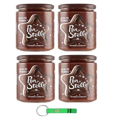 Pan di Stelle Hazelnut Spread 4 x 580 g with Cookie Pieces, Palm Oil-Free + Free Beni Culinari Keychain