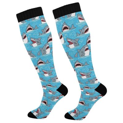 Cute Cartoon Shark Compression Socks, 15–20 mmHg, 1 Pair, 50 cm