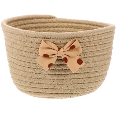 Small Woven Cotton Rope Storage Basket with Bow