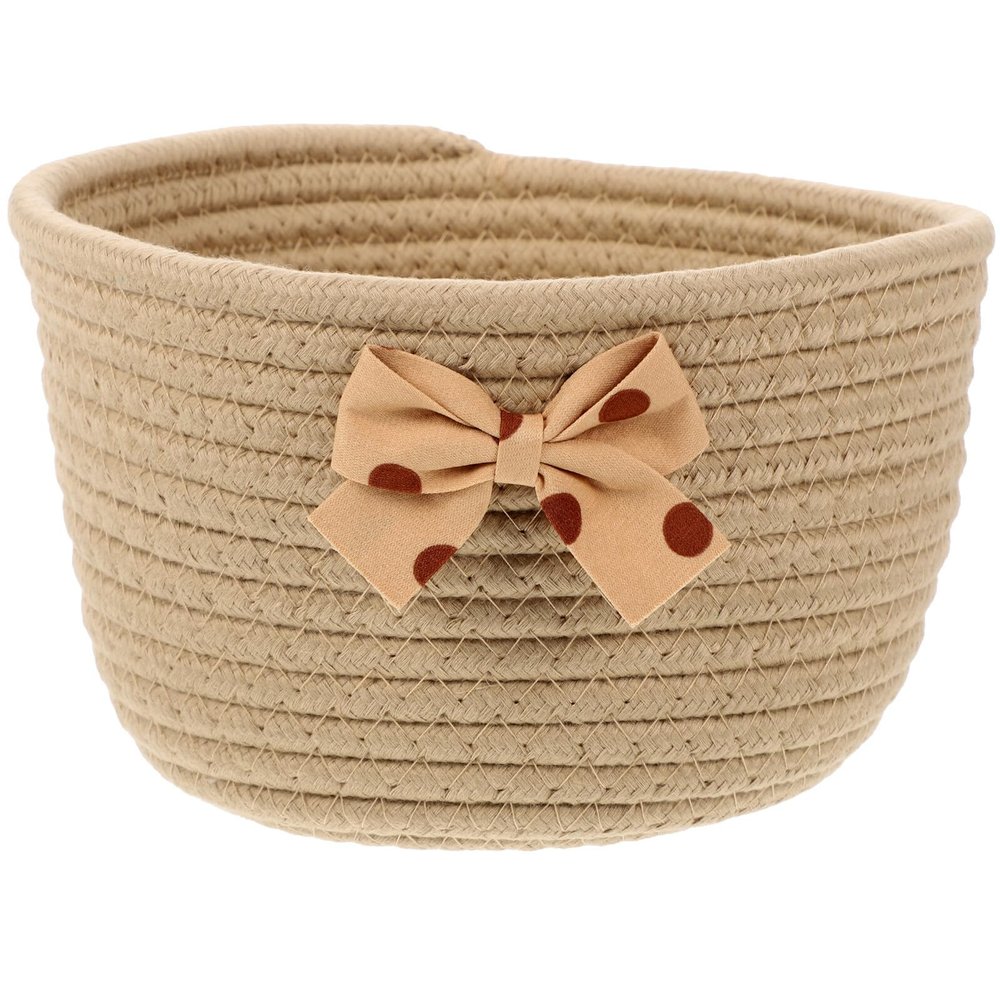 Small Woven Cotton Rope Storage Basket with Bow