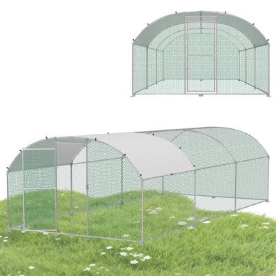 HENGMEI Chicken Coop Run, Galvanized Steel Chicken Cage and Poultry Enclosure, 3 x 6 x 2 m (Dome Roof)