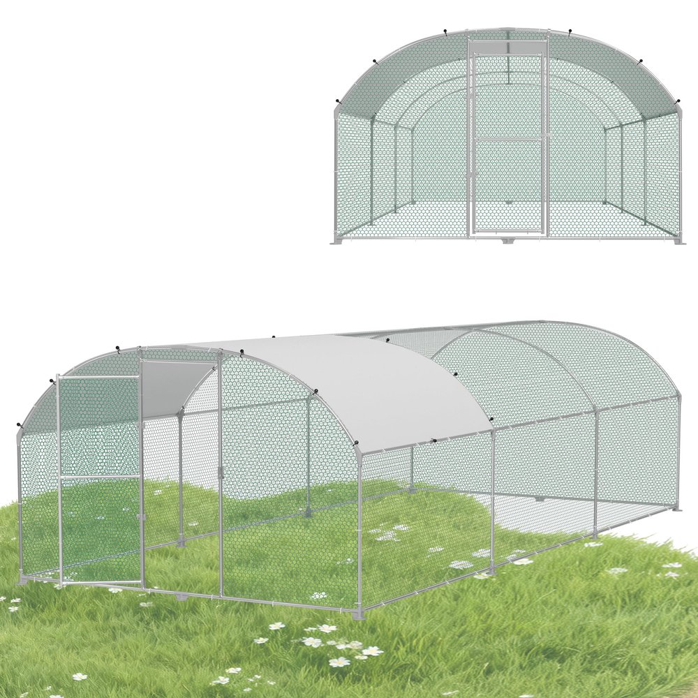 HENGMEI Chicken Coop Run, Galvanized Steel Chicken Cage and Poultry Enclosure, 3 x 6 x 2 m (Dome Roof)