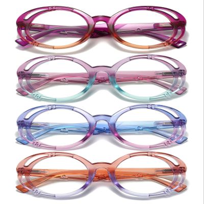 KOOSUFA Women's Round Blue-Light-Blocking Reading Glasses, Gradient Frames, Spring Hinges, 4-Color Set, +3.0