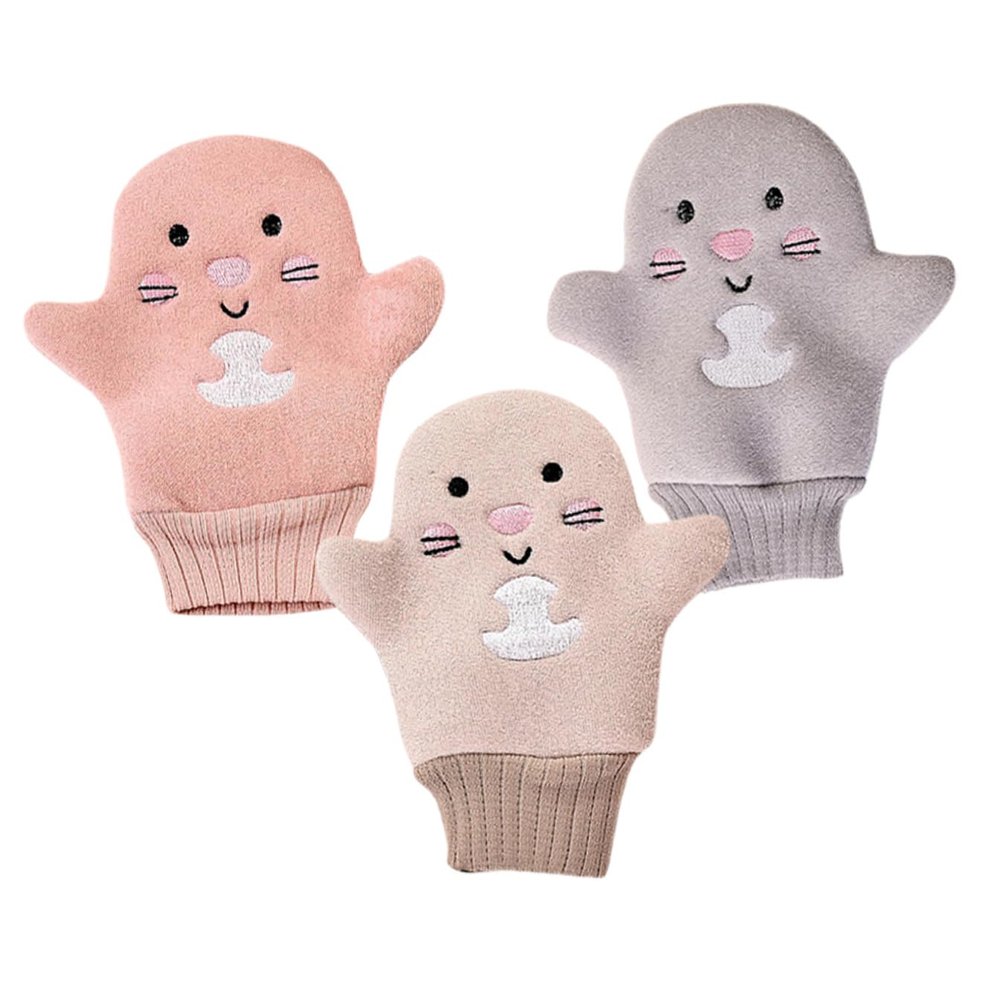 TOPPERFUN 3-Pack Reusable Exfoliating Bath Gloves with Cartoon Designs, Random Color
