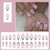 MouyouGlow Short Almond Press-On Nails, Leopard French 3D Bow Design, Pink Y2K view 2