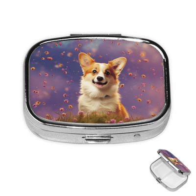 Small Corgi Pill Organizer, Mini Metal Medicine Holder for Travel