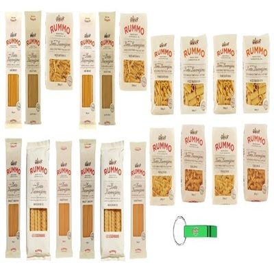 Rummo Pasta Set, 20 x 500 g: Spaghetti, Spaghettoni, Spaghettini, Linguine, Penne, Mezzi Rigatoni, Fusilli, Farfalle, Mafaldine, Pasta Mista + Free Beni Culinari Keychain