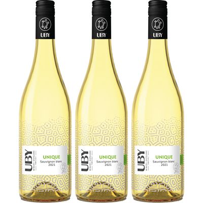 Uby Unique Sauvignon Blanc Côtes de Gascogne IGP Dry White Wine, France, with FeinWert E-Book (3 x 0.75 L)