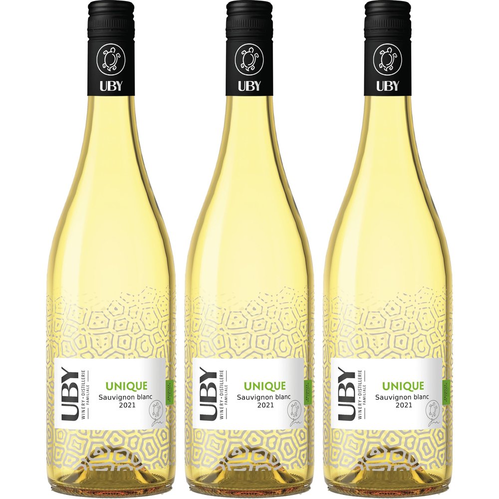 Uby Unique Sauvignon Blanc Côtes de Gascogne IGP Dry White Wine, France, with FeinWert E-Book (3 x 0.75 L)