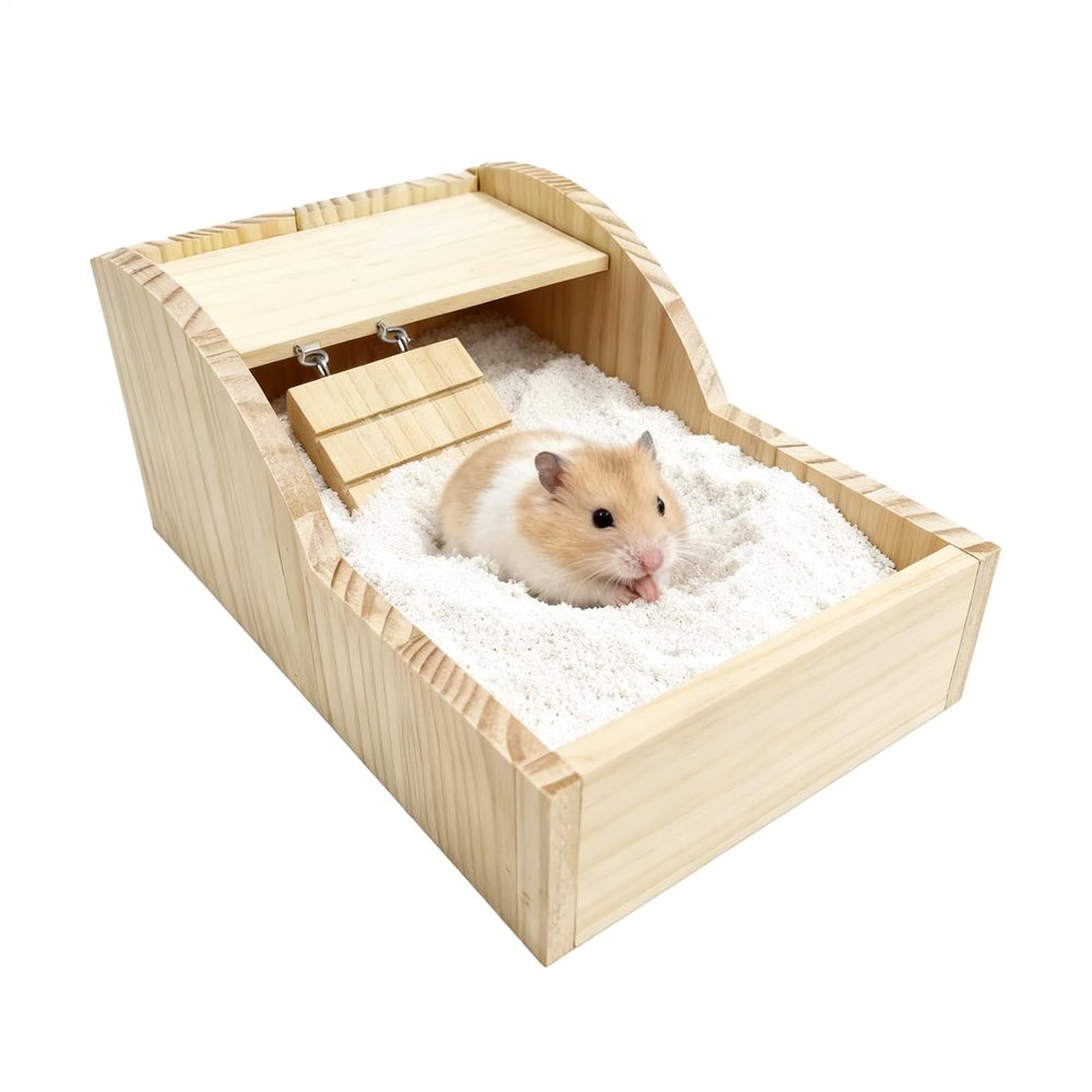 xowwyue Hamster Sand Bath Container, Removable Wooden Container