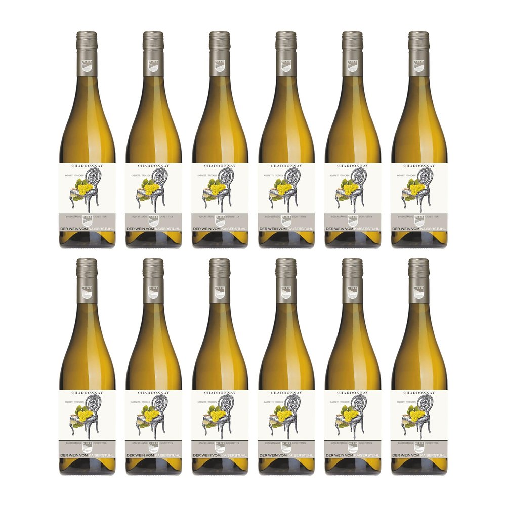 Weingut Hiss Chardonnay QbA Dry White Wine, Germany, incl. FeinWert E-Book (12 x 0.75 L)