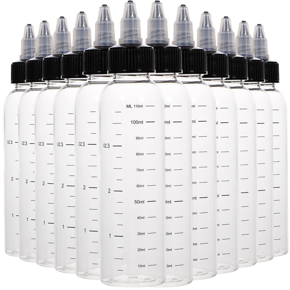 VILLFUL Transparent Dispensing Bottles, 12-Pack, PET/PP Squeeze Bottles with Scale, 120 ml, for Hair Care Liquids and Hair Dye