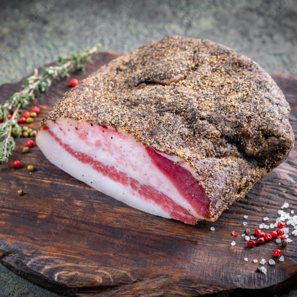 Guanciale Cured Pork Jowl with Pepper, 500 g | Salumificio Coccia