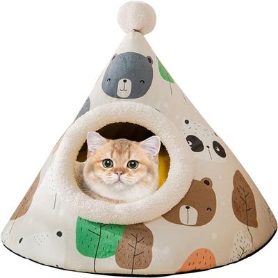 BANTASE Indoor Cat House with Removable Mat, Foldable Cave Bed