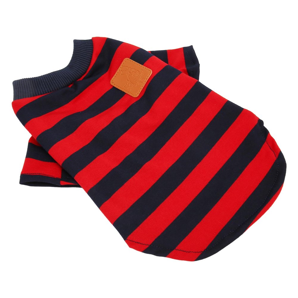 Yctze Cute Striped Pullover T-Shirt for Dogs, Soft, Comfortable, Breathable Two-Leg Pet Clothing in Red and Blue, for Stylish Dogs and Cats (L)
