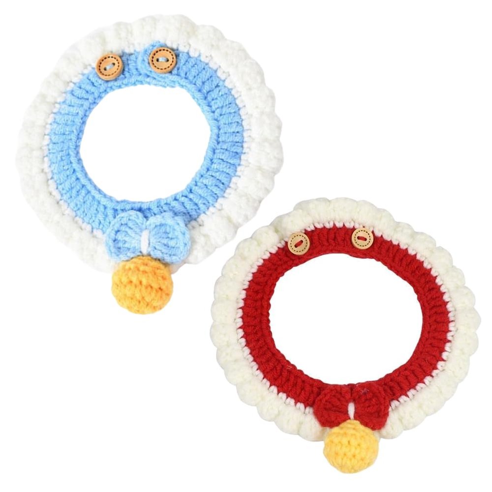 JchEnye 2-Pack Soft Knitted Cat Collars, Red & Blue, Size M for 3–5 kg
