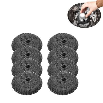 Steel Wool Sponge Pot Scrubber Set with Handle, Stainless Steel Wire, for Pots, Pans, Grills & Sinks (A×8)