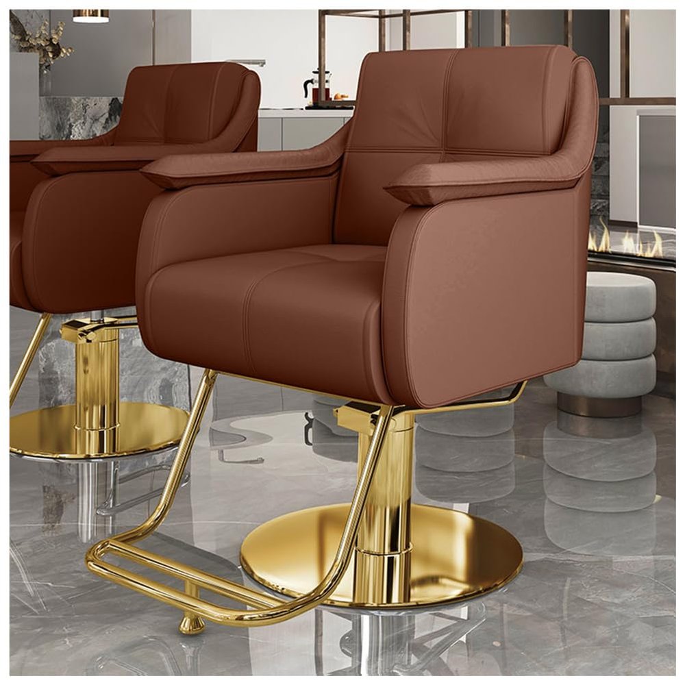 Hydraulic Barber Chair, 360° Swivel, Adjustable, with Footrest, Brown