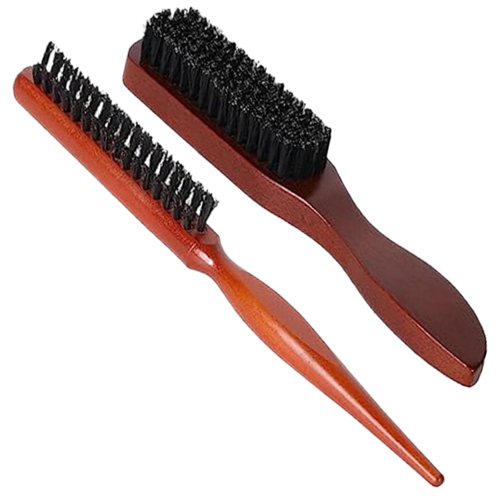 2-Piece Hair and Beard Brush Set with Boar Bristles and Wooden Handles