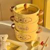 Round Ceramic Instant Noodle Bowl with Cartoon Three-Puppy Design view 3