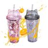 Lawnrden Glitter Water Cups with Straws and Cat Ears, 2-Pack, Gray, 400–500 ml view 2