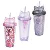 Lawnrden Glitter Water Cups with Straws and Cat Ears, 2-Pack, Gray, 400–500 ml view 4