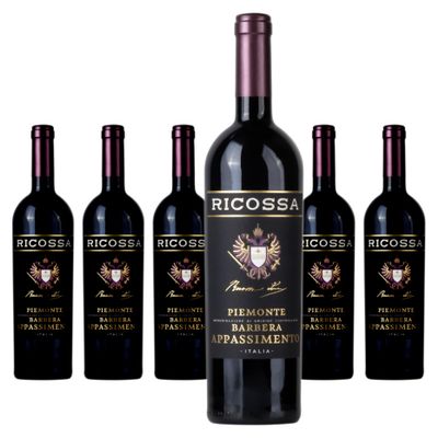 Ricossa Barbera Piemonte DOC Appassimento Red Wine from Italy - 6 x 0.75 L