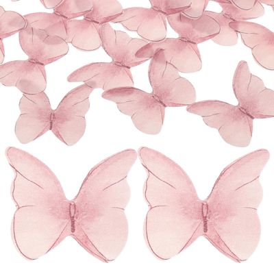 BAZEITFLOW 48-Piece Pink Paper Butterfly Cake Decorations