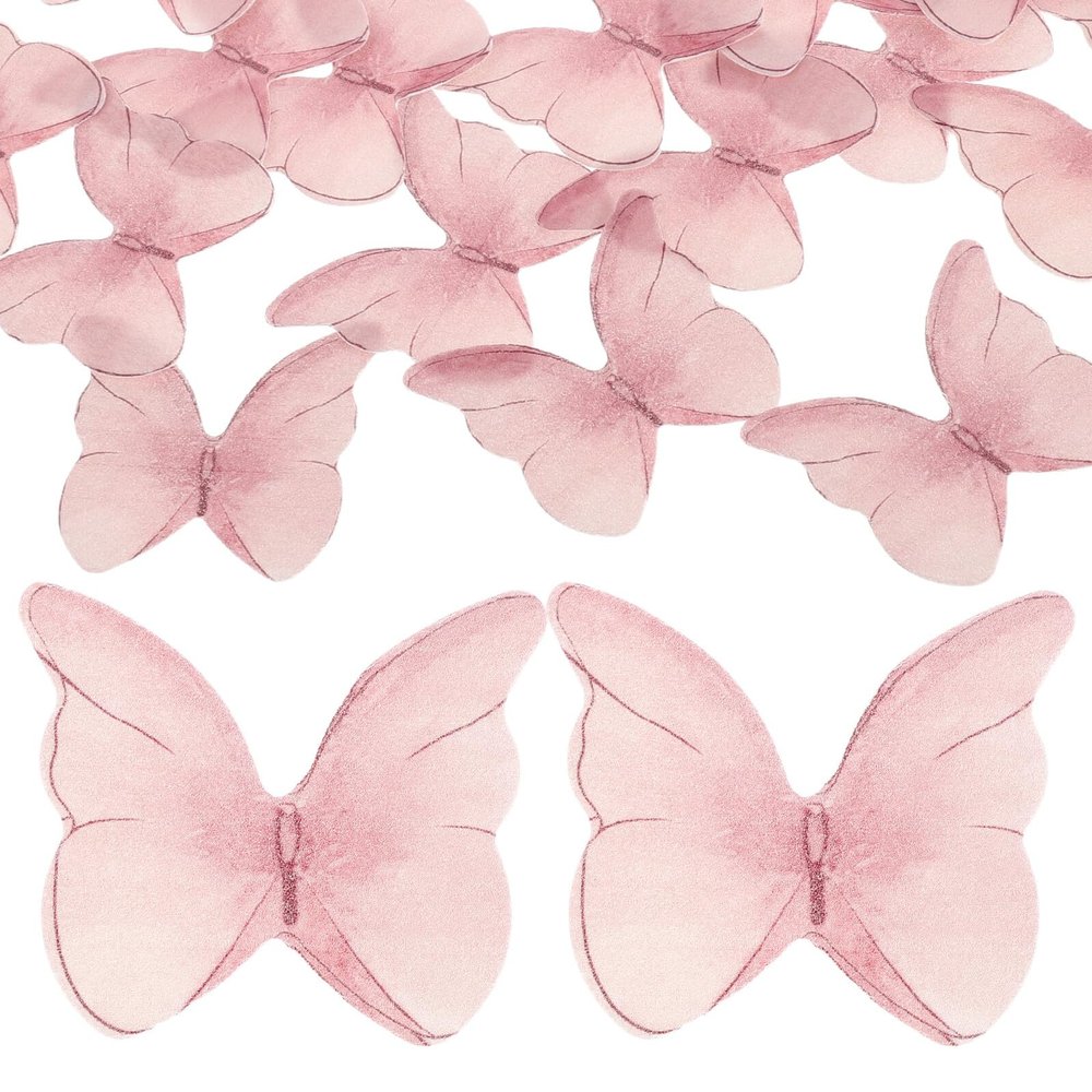 BAZEITFLOW 48-Piece Pink Paper Butterfly Cake Decorations