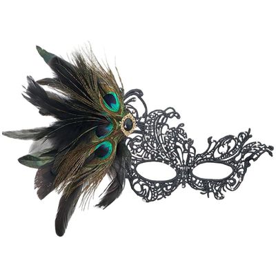 Wudaizhi Elegant Half-Face Lace and Feather Mask for Women