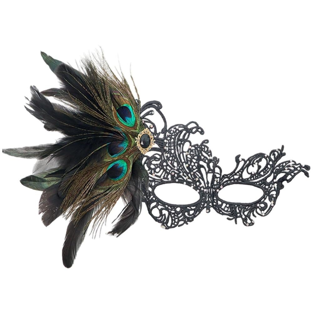Wudaizhi Elegant Half-Face Lace and Feather Mask for Women
