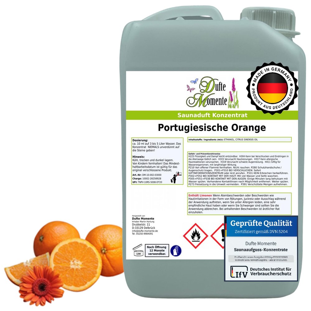 Dufte Momente Orange Sauna Infusion Concentrate, 3 L – Fruity & Invigorating, Concentrated & High-Yield, Certified Professional Quality, Vegan & Made in Germany
