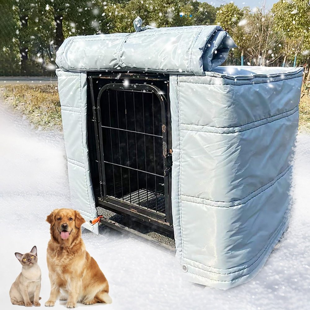 Insulating Dog Crate Cover, Waterproof and Windproof, Gray, 140 x 95 x 110 cm (55 x 37 x 43 in)