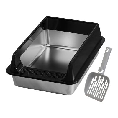 Stainless Steel Cat Litter Box with Scoop, Splash-Resistant, for Small and Medium Cats