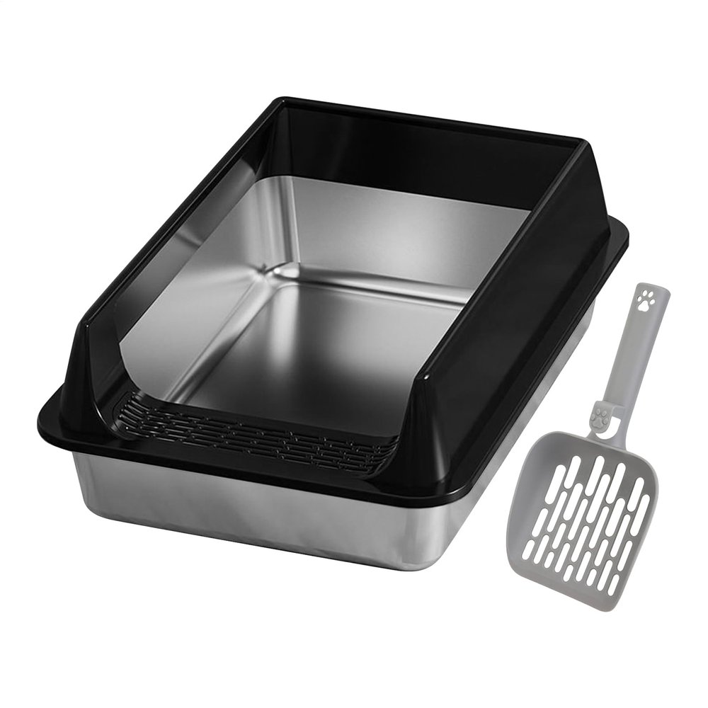 Stainless Steel Cat Litter Box with Scoop, Splash-Resistant, for Small and Medium Cats