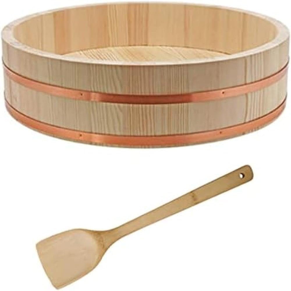 Wooden Sushi Rice Mixing Tub with Spoon for Authentic Japanese Cooking