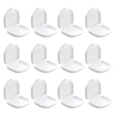 Travel Denture Case, 12-Pack, PP, White, with Ventilation Holes