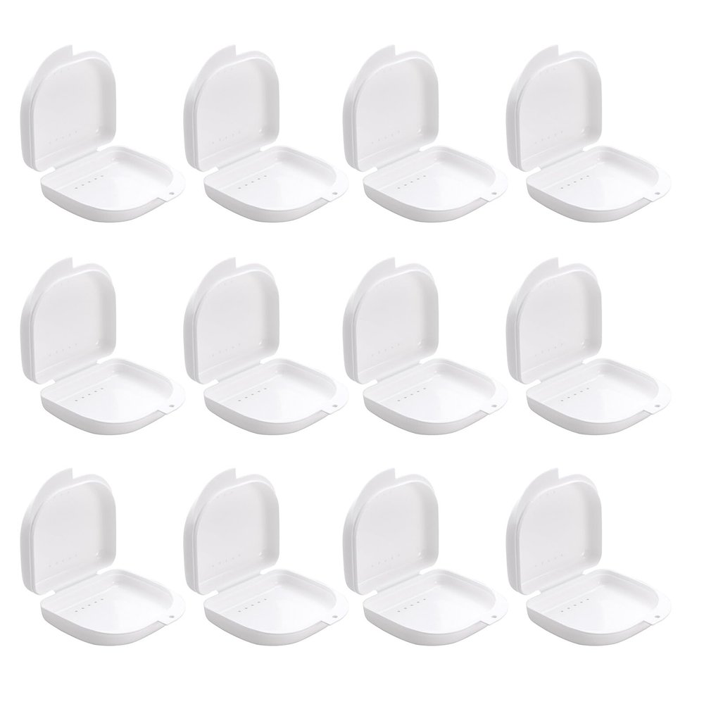 Travel Denture Case, 12-Pack, PP, White, with Ventilation Holes