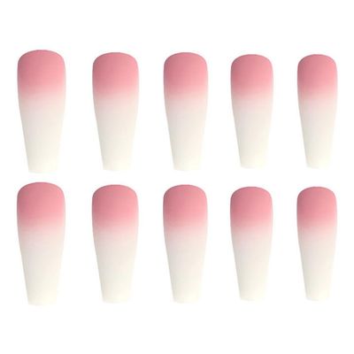 AMSLSIU Gradient Pink Matte Coffin Press-On Nails, Type 1