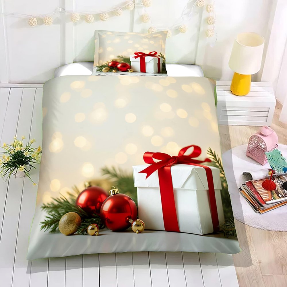 Odot Christmas Toddler Bedding Set for Girls and Boys, Microfiber Duvet Cover and Pillowcase, Christmas Ball A, 100 x 135 cm