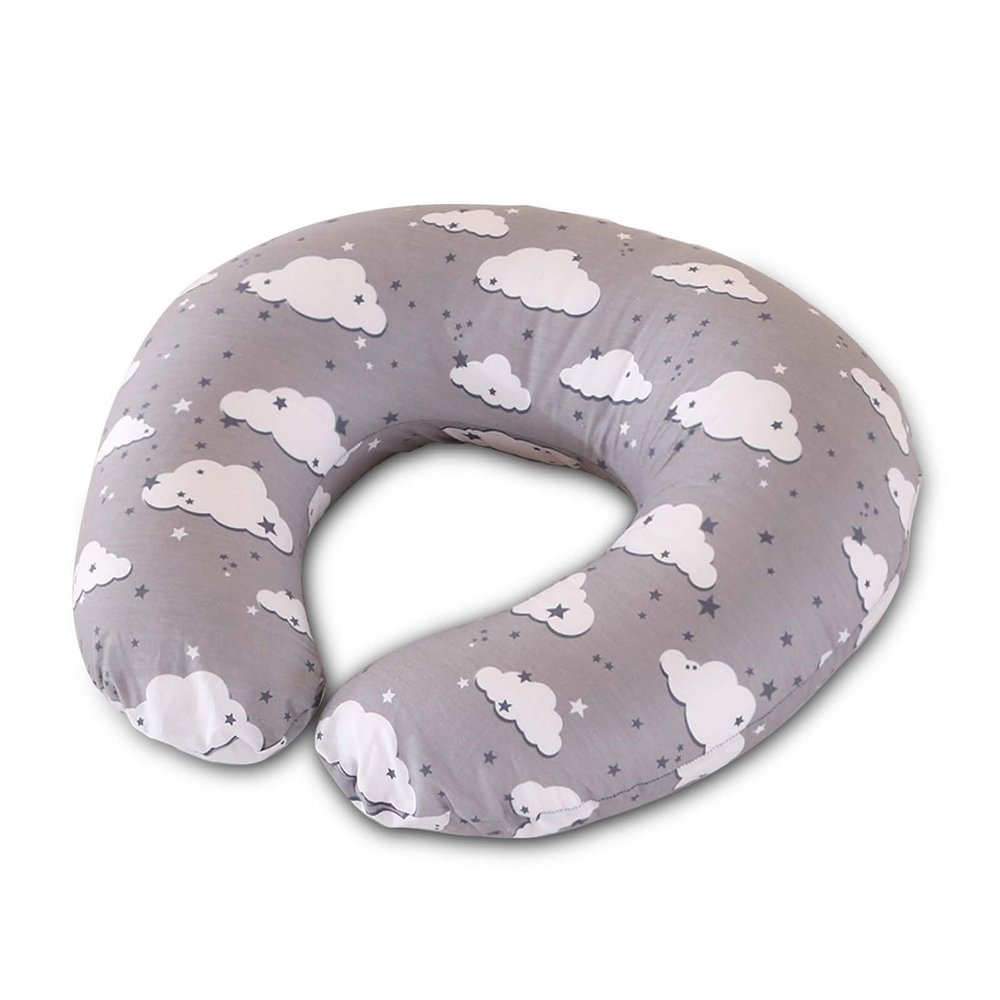 SHANNA Nursing Pillow: Cotton Infant Feeding Pillow, Multifunctional Pregnancy Pillow for Mom, Fiber-Filled, Ergonomic Support (Pattern 2—Clouds and Stars)