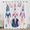 Watercolor Rocket Blackout Curtains, Cartoon Planet, 2-Piece Set, W 140 x H 260 cm view 1